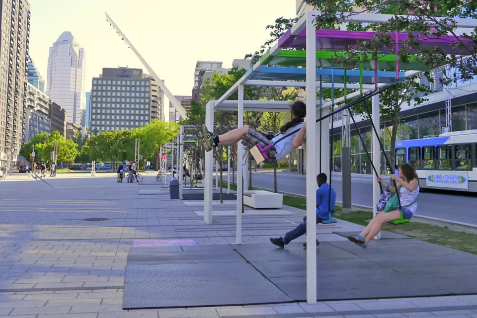 urban swing art piece in montreal